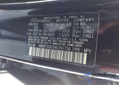 2024 Hyundai Palisade Calligraphy z USA, uszkodzony, nr VIN KM8R7DGE5RU791736